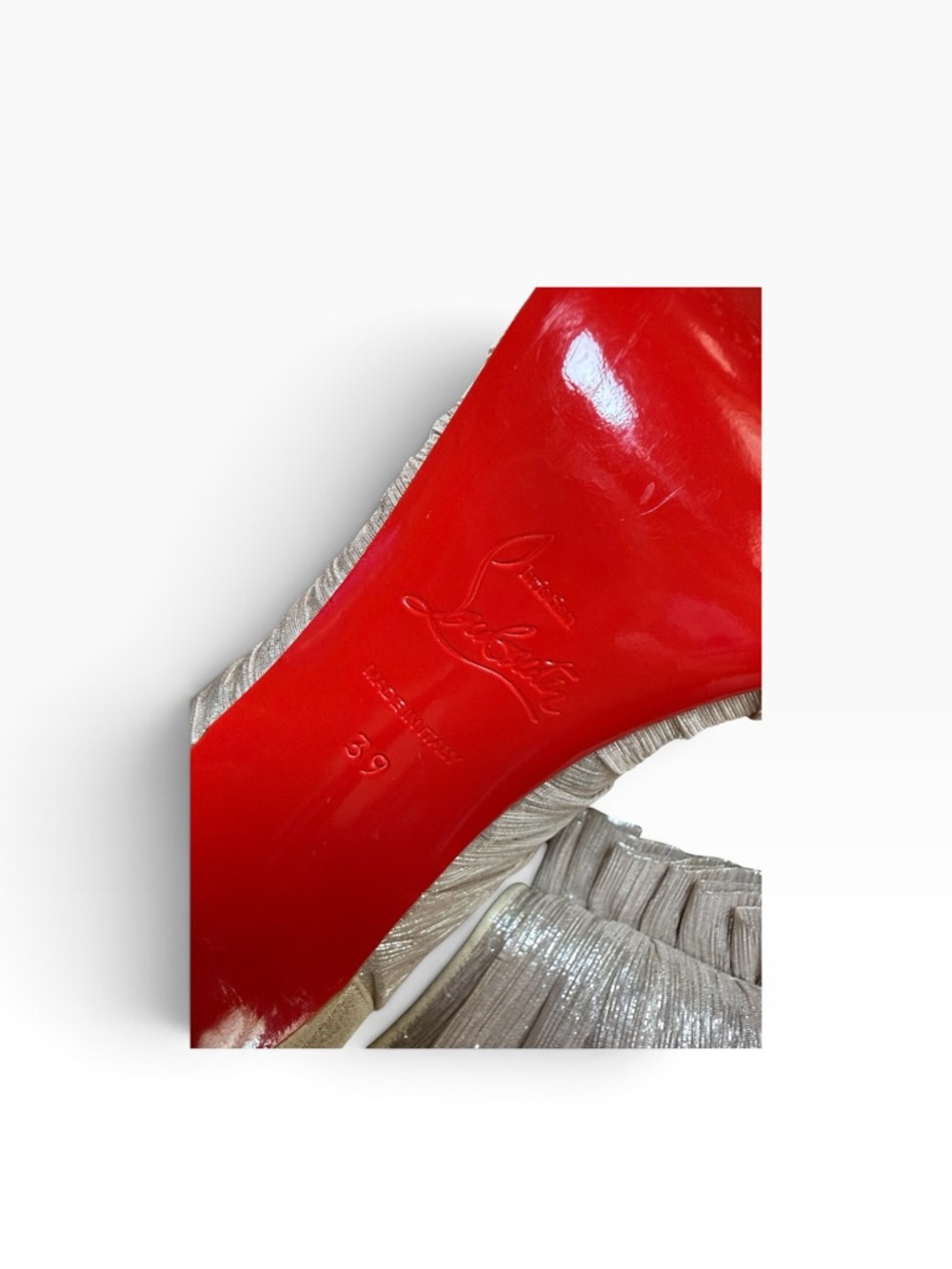 Christian Louboutin Canon Gold Lamé Suede Peep Toe Booties Pumps EU 39 US 9 - Picture 12 of 13